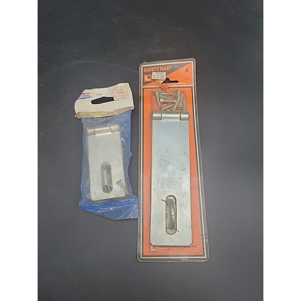 2 Vtg Safety HASPS 6" & Double Hinge 3 1/4" NOS New National Lawrence Bros